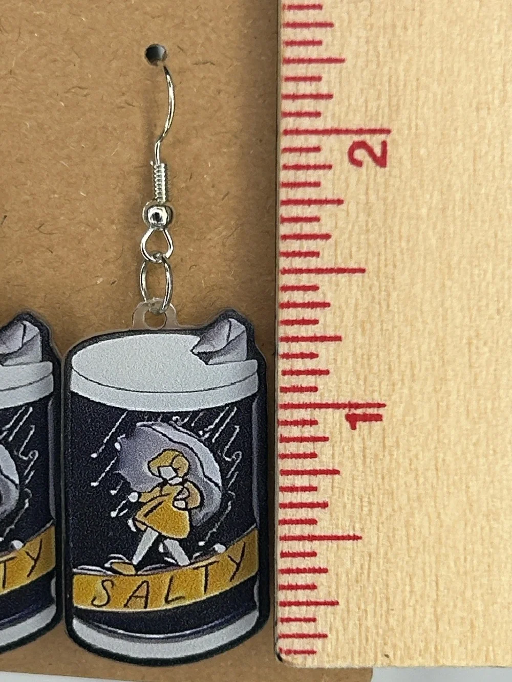 Novelty 'Salty' Can Earrings in Black, Yellow, White Fashion Jewelry